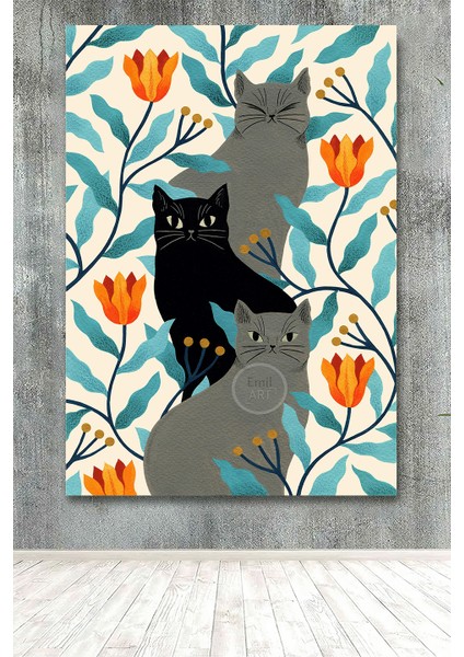Soyut Modern Sevimli Kediler Özel Tasarım Ev Ofis Kanvas Tablo