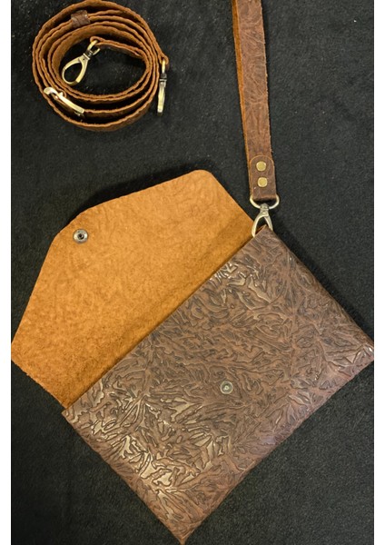 Kadın Çanta Kahve Desenli Hakiki Deri Çapraz Askılı Clutch Portföy Çanta indirimleri
