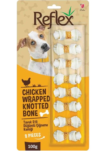 Chicken Wrapped Knotted Bone Köpek Ödül Mama Eğitim Maması Yavru Yetişkin Puppy Diş Plak Tartar Düğümlü Çiğneme Kemiği Sindiri M Diş Vitamin 8 Adet köpek ödülü