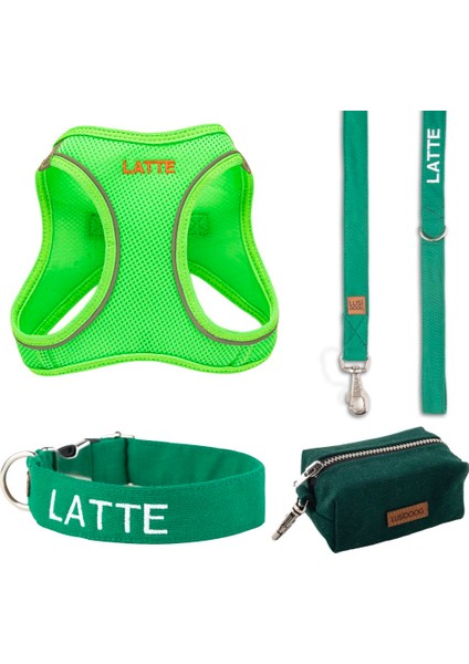 Isimli Airmesh 4'lü Tasma Seti Köpek Göğüs Tasması + Boyun Tasması + Gezdirme Kayışı + Çanta