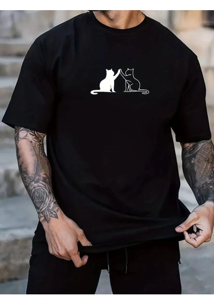 / Cats Baskılı Basic T- Shirt Erkek / Kadın