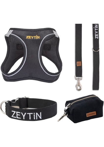 Isimli Airmesh 4'lü Tasma Seti Köpek Göğüs Tasması + Boyun Tasması + Gezdirme Kayışı + Çanta