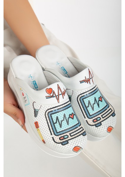 Ekg Desenli Kadın Havalı Taban Hastane, Doktor, Hemşire,sağlık Çalışanları Ortopedik Sabo Terlik