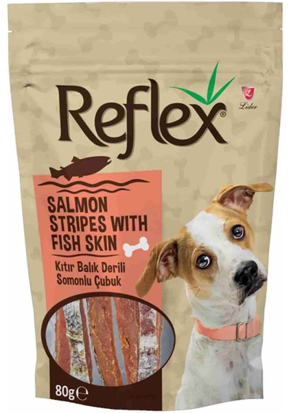 Salmon Stripes Kıtır Balık Derili Somonlu Köpek Ödül Mama Eğitim Maması Yavru Yetişkin Vitamin Mineral 80 gr