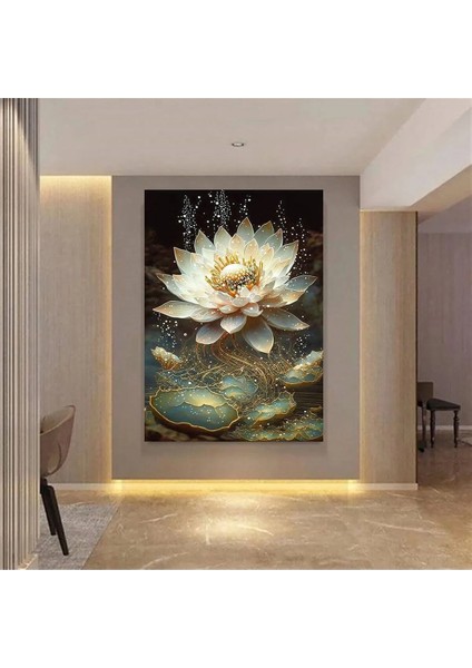 Özel Tasarım Sarı Lotus Çiçeği Hd Kanvas Tablo /005-E