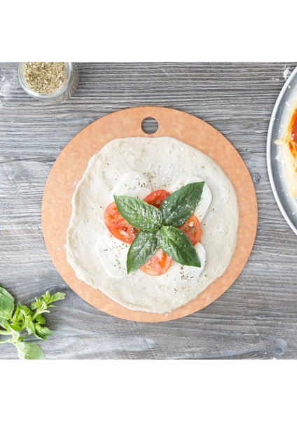 Yuvarlak pizza tahtası, şık evrekala tasarım, dayanıklı plastik materyal, kahverengi renk fiyatları