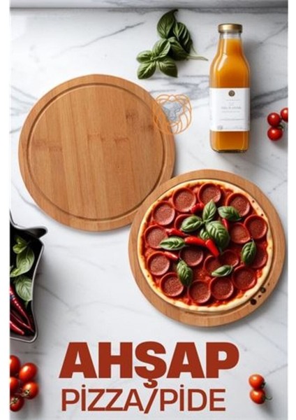 Bambu Pizza Sunum ve Kesim Tahtası 2'li Set 30x30 cm