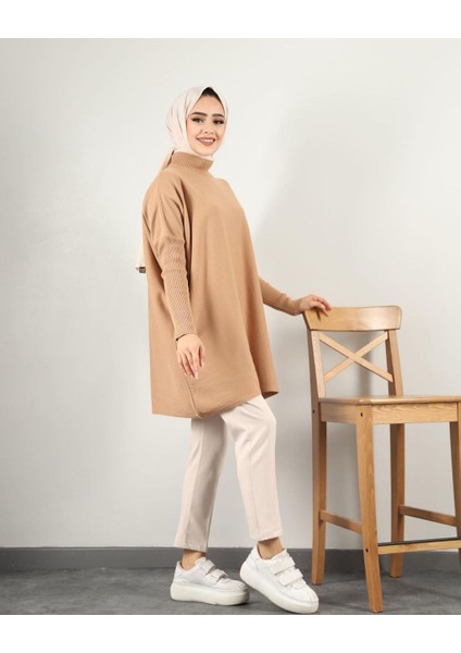 Kadın Camel Triko Panço Kazak Tunik