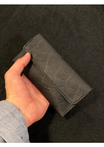Tütün Kesesi Tütün Çantası Siyah Hakiki Deri Elde ve Cepte Kolay Taşınabilir Tütünlük