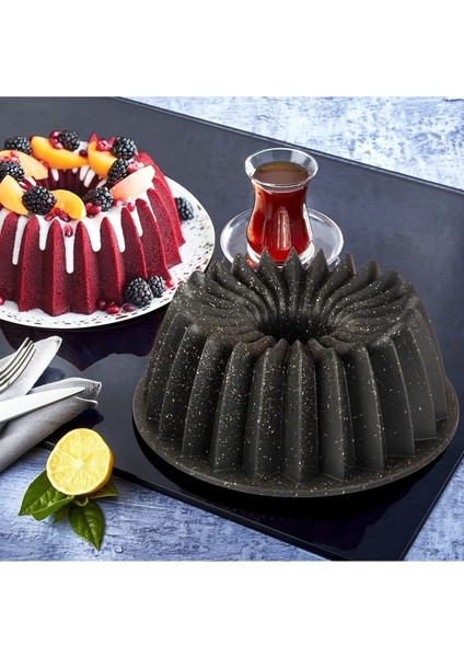 Mediterian Gri Kek Kalıbı, Granit Malzeme, 1 Parça, Standart Tasarım, Dayanıklı ve Şık Kullanım