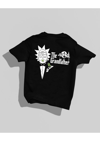 Rick And Morty The Grandfather Tasarımı Sırt Baskılı Yüksek Kalite Kompakt Oversize T-Shirt