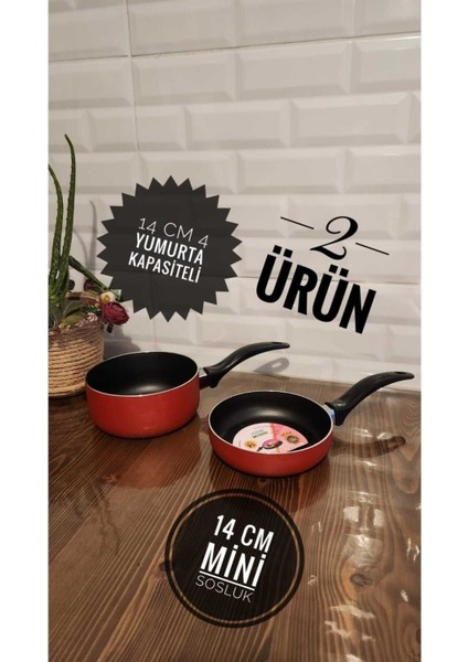 Kırmızı 14 cm Mini Sosluk-Sütlük ve Yumurta Pişirme Tavası;