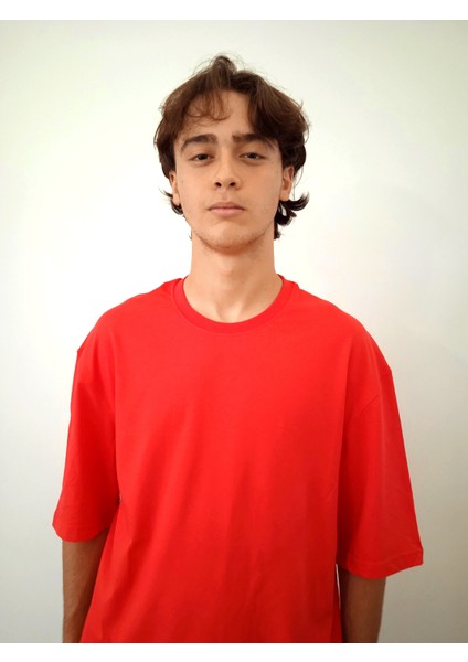 Erkek Pamuklu Nefes Alan Yumuşacık Oversize Basic Kırmızı Tshirt modelleri