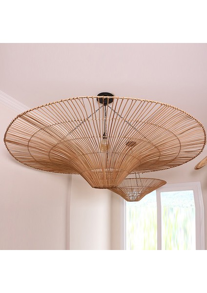 Turkish Belkıs Rattan Rattan Bambu Hasır Makrome Sarkıt Avize 35 cm Zincirli Metal Tesisatlı