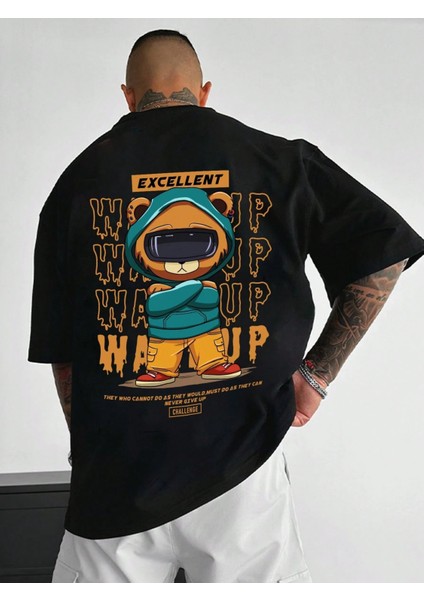 -Erkek Pamuk 100% Oversized T-Shirt Excellent Baskı