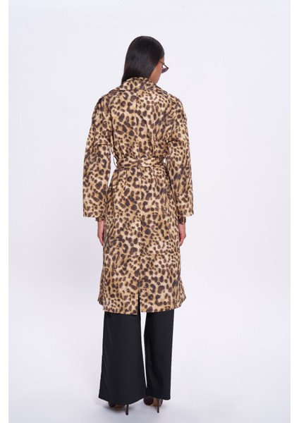 Leopar Desenli Uzun Trençkot Bej indirimleri