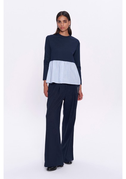 Match Detaylı Uzun Kol Çizgili Sweatshirt Lacivert fiyatları