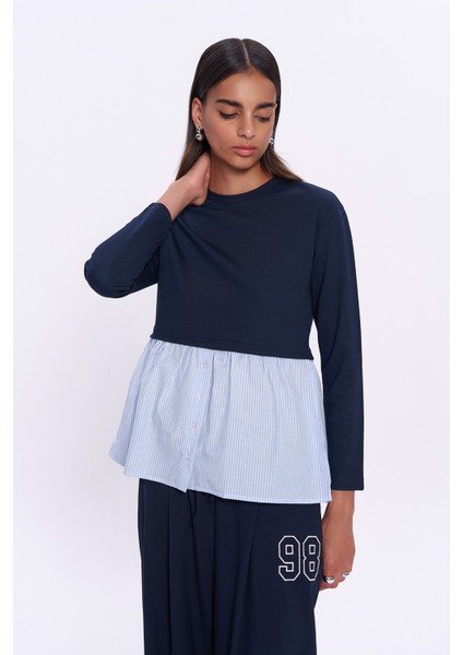 Match Detaylı Uzun Kol Çizgili Sweatshirt Lacivert fırsatları