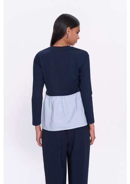Match Detaylı Uzun Kol Çizgili Sweatshirt Lacivert indirimleri