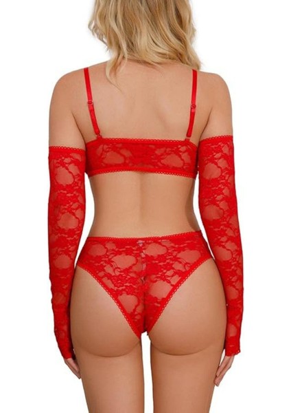 BscitirStore Kırmızı Eldivenli Sütyen Takım - Şık Tül ve Dantel Iç Çamaşır Seti modelleri