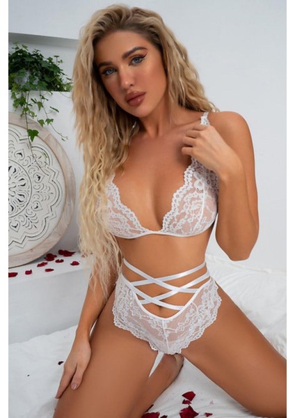 BscitirStore Beyaz Dantelli Babydoll Takım - Transparan Tül Iç Çamaşır Seti fiyatları