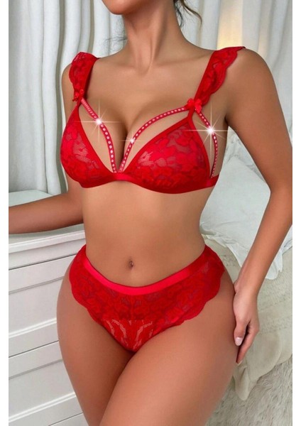 BscitirStore Kırmızı Balensiz Sütyen Takım - Ince Tül ve Dantel Iç Çamaşır Seti modelleri