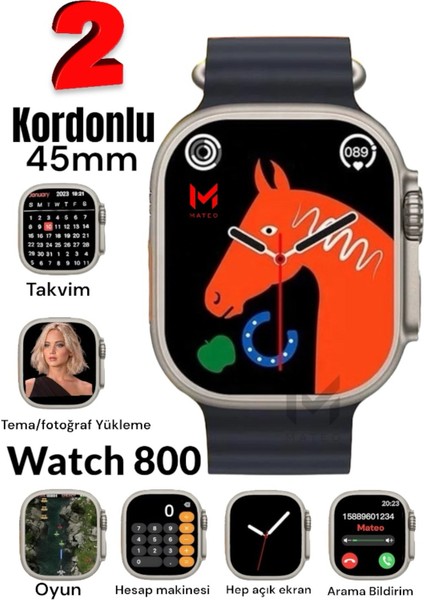 Ithalatçı Garantili Akıllı Saat Watch 8 Ultra 45MM 1.99 Inç Türkçe Tüm Telefonlara Uyumlu Gümüş Kas