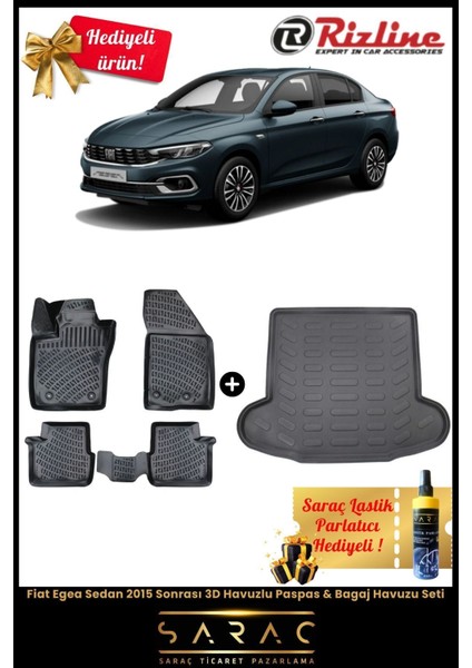 Fiat Egea Sedan 2015 Sonrası 3D Havuzlu Paspas & Bagaj Havuzu Seti ( Hediyeli ! )