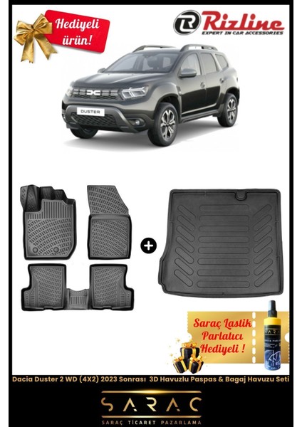 Dacia Duster 2 Wd(4x2) 2023 Sonrası 3D Havuzlu Paspas & Bagaj Havuzu Seti (Hediyeli!)