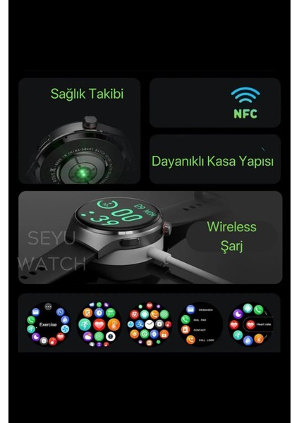 1 Yıl Hx Series V4 Suit Yuvarlak Akıllı Saat 7 Kordon Hediyeli Tüm Telefonlara Uyumlu Akıllı Saat Ç