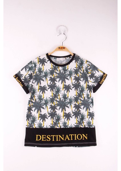 Erkek Çocuk Palmiye Desenli Garnili Tişört modelleri