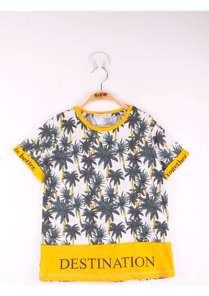 Erkek Çocuk Palmiye Desenli Garnili Tişört