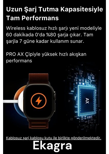 2 Yıl Watch 8 Ultra 45MM 1.99 Inç 2023 Tüm Telefonlarla Uyumlu Akıllı Saat Kordon Hediyeli Siyah It