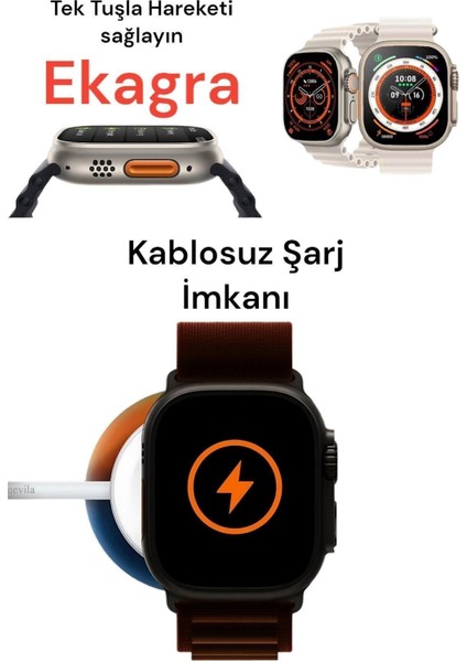 2 Yıl Watch 8 Ultra 45MM 1.99 Inç 2023 Tüm Telefonlarla Uyumlu Akıllı Saat Kordon Hediyeli Siyah It