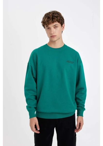 Oversize Geniş Kalıp Bisiklet Yaka Baskılı Sweatshirt Y0372AZ24AU