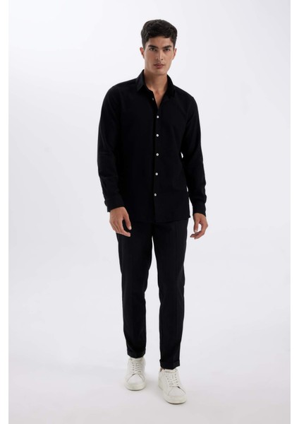 %100 Pamuk Modern Fit Polo Yaka Düz Uzun Kollu Gömlek D1629AX24AU fiyatları