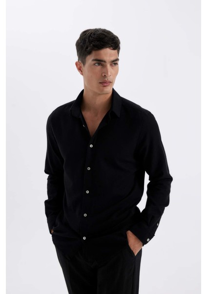 %100 Pamuk Modern Fit Polo Yaka Düz Uzun Kollu Gömlek D1629AX24AU modelleri