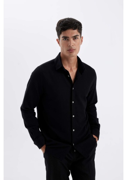 %100 Pamuk Modern Fit Polo Yaka Düz Uzun Kollu Gömlek D1629AX24AU fırsatları