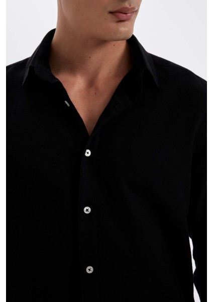 %100 Pamuk Modern Fit Polo Yaka Düz Uzun Kollu Gömlek D1629AX24AU indirimleri