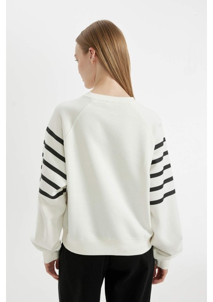 Coool Oversize Geniş Kalıp Bisiklet Yaka Çizgili Kalın Sweatshirt C8193AX24WN