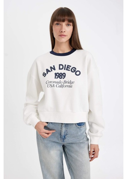 Boxy Fit Bisiklet Yaka Baskılı Kalın Sweatshirt D8723AX24WN modelleri