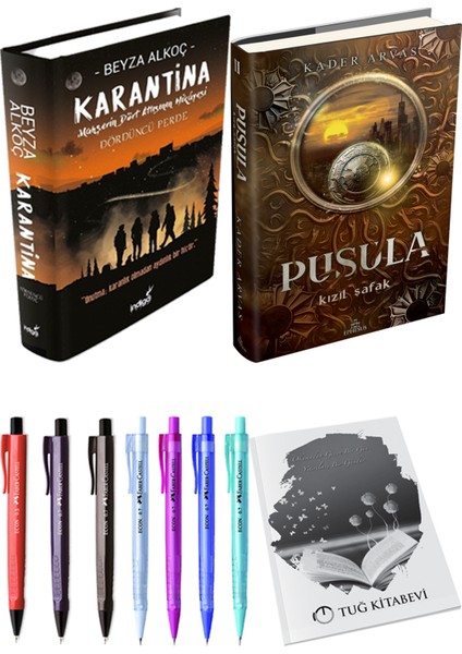 Pusula 2 Kızıl Şafak Ciltli Kader Arvas ve Karantina 4 Ciltli Beyza Alkoç 2li Set