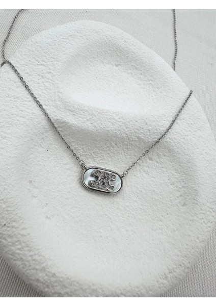 Silver Sedef Detaylı C Model Kolye