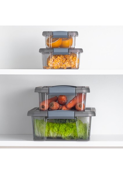 466 4'lü Çok Amaçlı Dikdörtgen Sızdırmaz Kapaklı Gıda Erzak Saklama Kabı Seti Gri modelleri