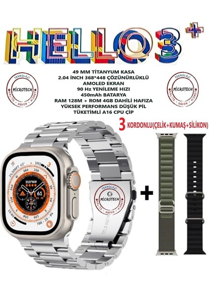 Ithalatçı Garantili Hello Watch 3 Plus--Çelik Kordonlu (Son Seri Yeni Üretim 3 Kordonlu) Yok Gri gr