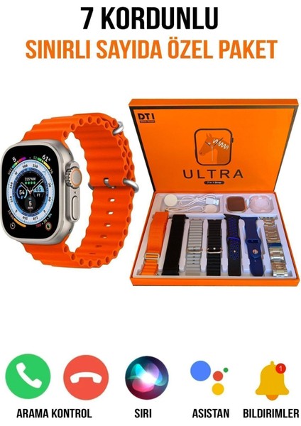 Çok Renkli Watch 8 Ultra 49MM Amax 7 Kordonlu Ios ve Andrıod Uyumlu 2 Yıl 49 mm Ithalatçı Garantili