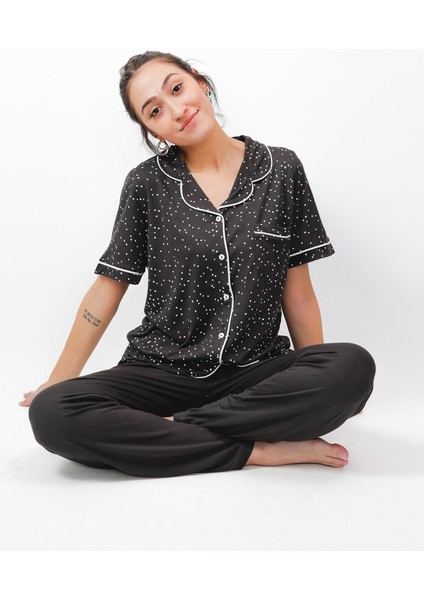 Nena Collection %100 Pamuk Düğmeli Kısa Kollu Pijama Takımı - Esnek ve 4 Mevsim 24621