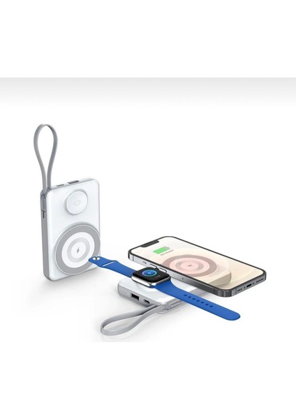 Kablosuz Magsafe Powerbank Telefon ve Akilli Saat Kablosuz Şarj Özelikli 10000MAH Dijital Göstergeli