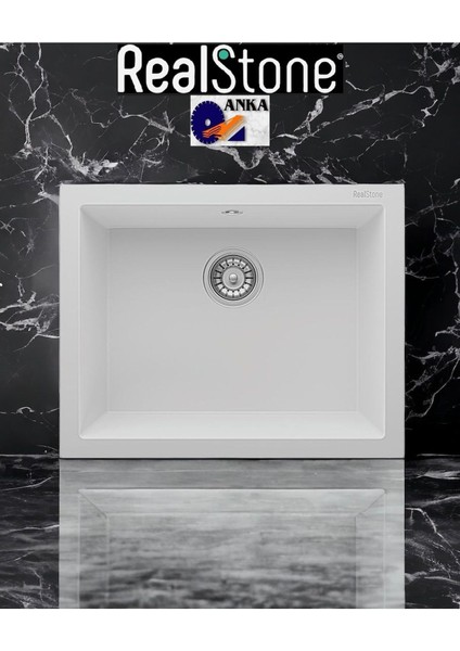 1 K012 Gordion Series Beyaz Granit Mutfak Evyesi (Sifon Dahil) 20-25 cm Köşeli Granit 60 - 75 cm 2