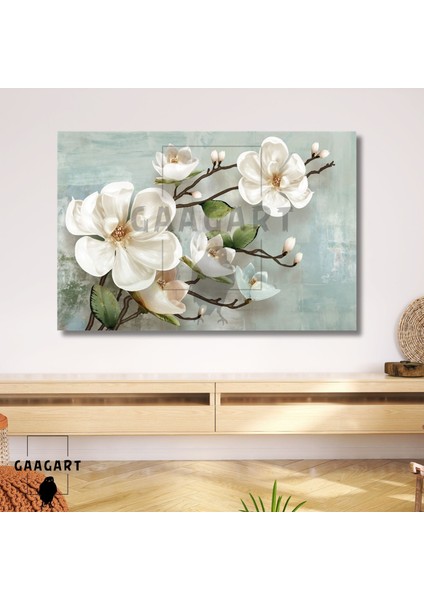 Tekli Yatay Kanvas Duvar Tablosu Gri Tabanlı Büyük Çiçekler